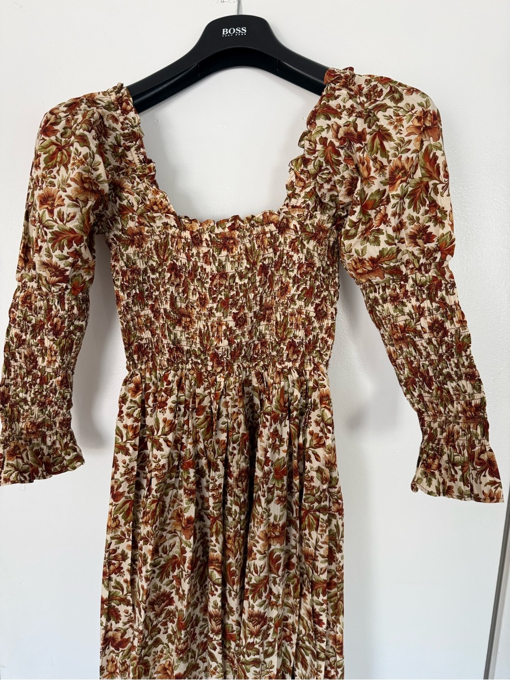 Doen Bijou Brown Floral Smocked Maxi Dress in Ivory Reve Des Jardins - Picture 6 of 13